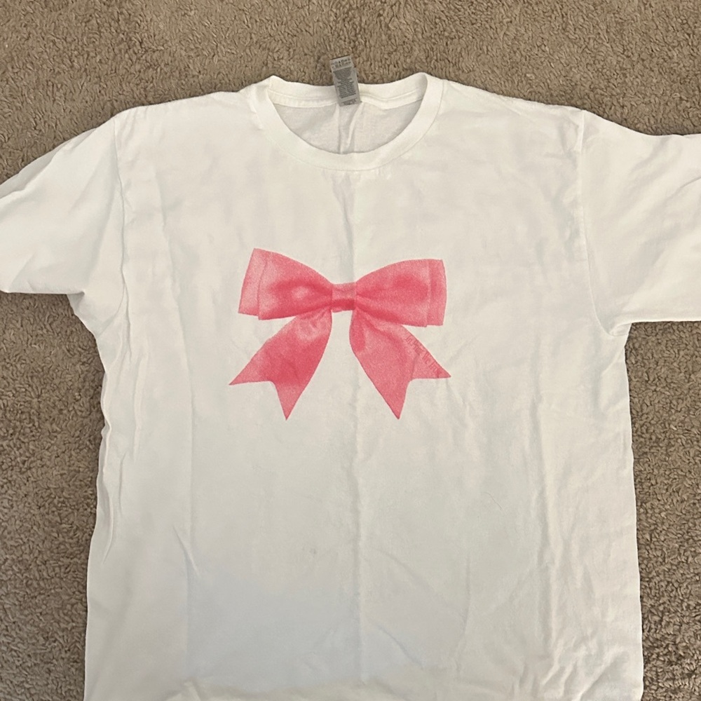 Women's White Tee with Pink Bow